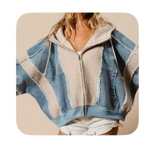 Blue and Beige Hooded Jacket